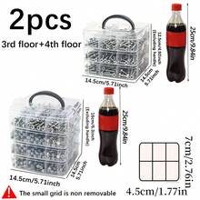 2件裝透明高透明度PP材質零件收納盒，隔層防塵防丟，可堆疊手把設計，適用於居家維修、DIY手工、珠寶五金整理、工作室操作及模型零件存放 - 無色 - 查看 4