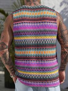 Men's Casual Contrast Color Round Neck Tank Top For Summer - Mauve Purple - View 2