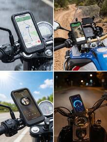 Soporte para teléfono de motocicleta impermeable, a prueba de agua y polvo, confiable y estable, adecuado para teléfonos inteligentes de 6.7 pulgadas, soporte de pantalla táctil, hecho de material ABS duradero, esencial para conducir bajo la lluvia | Accesorio universal para motocicleta | Accesorio para bicicleta - A - Ver 2