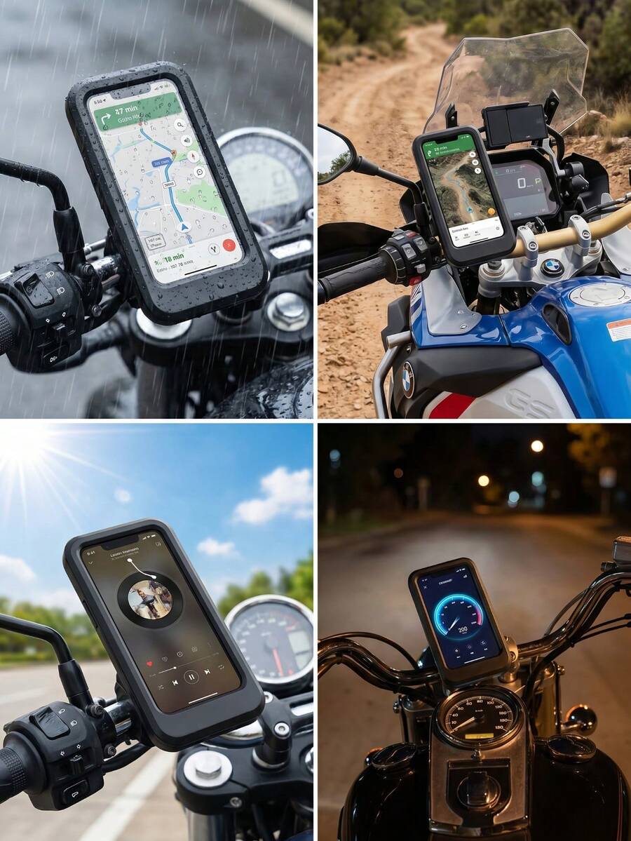 Soporte para teléfono de motocicleta impermeable, a prueba de agua y polvo, confiable y estable, adecuado para teléfonos inteligentes de 6.7 pulgadas, soporte de pantalla táctil, hecho de material ABS duradero, esencial para conducir bajo la lluvia | Accesorio universal para motocicleta | Accesorio para bicicleta