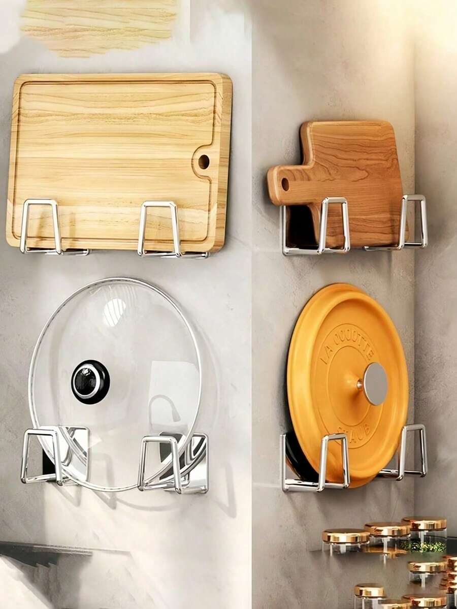 1/2/4/8Pcs Stainless Steel Kitchen Storage Hooks, Multi-Functional Self-Adhesive Storage Hook For Kitchen, Entryway, Living Room, Bathroom, Room, Home Essentials (Double-Sided Tape Not Include Stand) - View 1