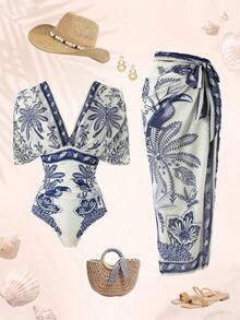 Conjunto de traje de baño y vestido maxi de malla de 2 piezas de unicolor para mujer, conjunto de ropa de baño casual para vacaciones en la playa 2026 Primavera/Verano Nuevo - Multicolor - Ver 9