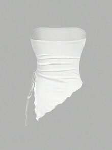 Top bustier de múltiples piezas con pliegues en la cintura atados a los lados, top tubo con estampado retro, top de otoño, top para salir, top de tirantes marrón - Burdeos - Ver 11