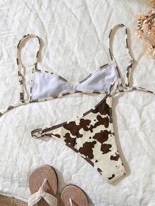 Conjunto de bikini con tirantes de espagueti de tela jacquard para mujer, primavera/verano - Multicolor 3 - Ver 3