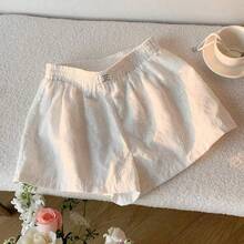 Striped Print Letter Patched Detail Shorts - Blanco - Ver 3