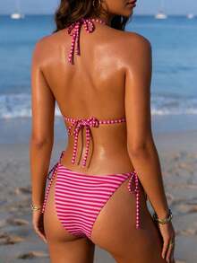 Sultry Sol 2026 New Striped Print Bikini Set, Beach Vacation Style For Women - Multicolor - View 5
