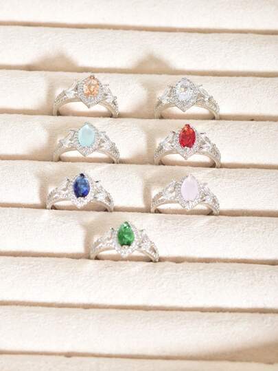 1pc Zirconia Horse Eye Ring, 7 Colors Available, Luxury Colored Gemstone Ring, Horse Eye Zirconia Inlaid Design, Versatile Accessory