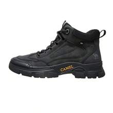 CAMEL CROWN 戶外工作靴，抗震防滑，中筒，厚底登山鞋，適合城市戶外使用 - 夜黑色 - 查看 6