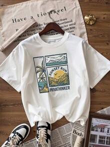 Retro Summer Style Short Sleeve T-Shirt, Fashionable Short Sleeve T-Shirt For Spring And Summer 2026, Made In Mexico, 180 Grams. Cartoon Print, Couple Design, Suitable For Indoor Or Outdoor Wear. Crew Neck, Unisex, Ideal For Office And Leisure. One-Piece Pack. - WH-P631577SLNDXZGY452 - 查看 2