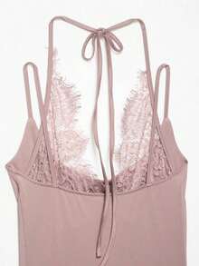 DEEKA Nuevo body de verano para mujer, de moda, sexy, con contraste de encaje halter, elegante en color rosa - Rosa - Ver 7