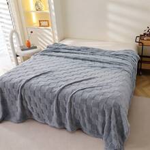 1 chiếc chăn lông cừu mềm mại, ấm áp màu xanh xám, kiểu dáng waffle, thích hợp cho phòng ngủ và phòng khách. - Màu xanh bụi bặm - Xem 7