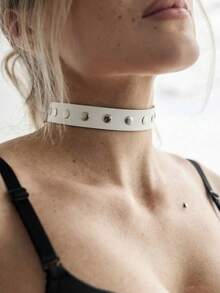 1 pieza Gargantilla con hebilla blanca y plateada de estilo gótico, accesorio sexy adecuado para uso diario y fiestas - Blanco - Ver 3