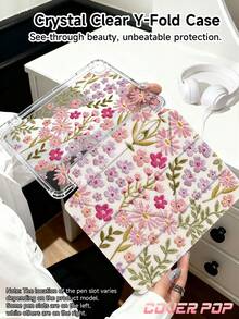粉色花卉印花刺繡平板保護殼，相容 iPad Air 8(M4)2026(11吋)、Air 8(M4)2026(13吋)、Air 11吋 M3 2025/M2 2024、Air 第5代 2022、(A16) 11吋第11代 2025，相容 Galaxy Tab、Kindle Paperwhite 第12代 2024，透明背蓋時尚圖案保護殼，自動休眠/喚醒功能，氣墊防摔保護，適合禮品與辦公使用 - 彩色 - 查看 4