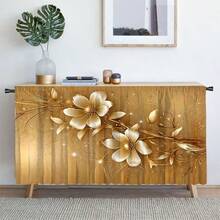 1pc Gold Foil Magnolia Flower Pattern Printed Polyester Short Plush Table Skirt, Convenient Hanging Curtain For Kitchen Cabinet, Ideal Home Decor For Kitchen, Laundry, Storage Cabinets, Also Suitable For Window Curtains - Multicolor - View 11