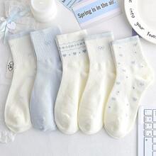1/3/4/5/10 Pairs Women Cute Sweet Bowknot Polka Dot Solid Color Crew Socks/Ankle Socks/Short Socks, White Socks, Minimalist Socks, Student Socks, Comfortable Casual Creative Daily Versatile Socks, Random Colors, Suitable For Everyday Wear, All Seasons - Multicolor - View 4