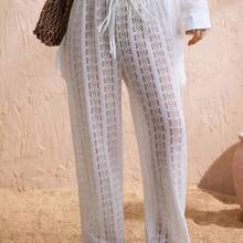 Swim Chiccia 2026 New Women's Summer Beach Vacation Elegant White Special Fabric Drawstring Cover-Up Pants - Blanco - Ver 2