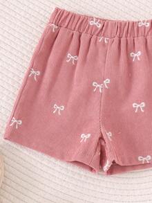 2pcs Baby Girls Cute Bowknot Decor Camisole Top + Shorts Set, Lightweight Summer Outfit - Pink - View 6