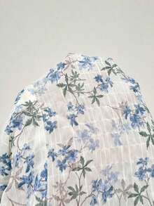 Blusa elegante con volantes bordados para mujer - Azul y blanco - Ver 7