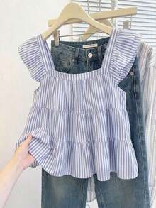 Blusa informal de mujer con volantes en el borde de unicolor - Multicolor - Ver 7