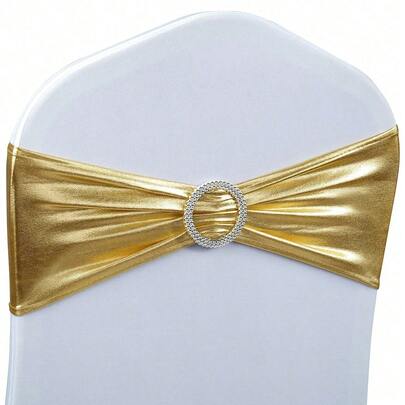 20Pcs Gold Stretch Chair Sashes With Rhinestone Buckle, Elastic Chair Cover Bands, Reusable Chair Sashes For Wedding, Banquet, Party, Hotel & Event Decoration, Universal Chair Ties, No Sew Needed