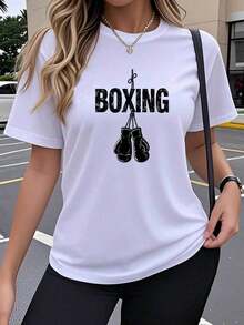LooseCamiseta de manga corta para mujer, diseño creativo con estampado de letras divertidas, transpirable, elástica, de cuello redondo, cómoda para usar al aire libre en primavera, verano y otoño, estilo Y2K, holgada, informal, sencilla y a la moda. Camiseta de algodón para mujer, transpirable y absorbente de sudor, de manga corta para verano - Blanco - Ver 1