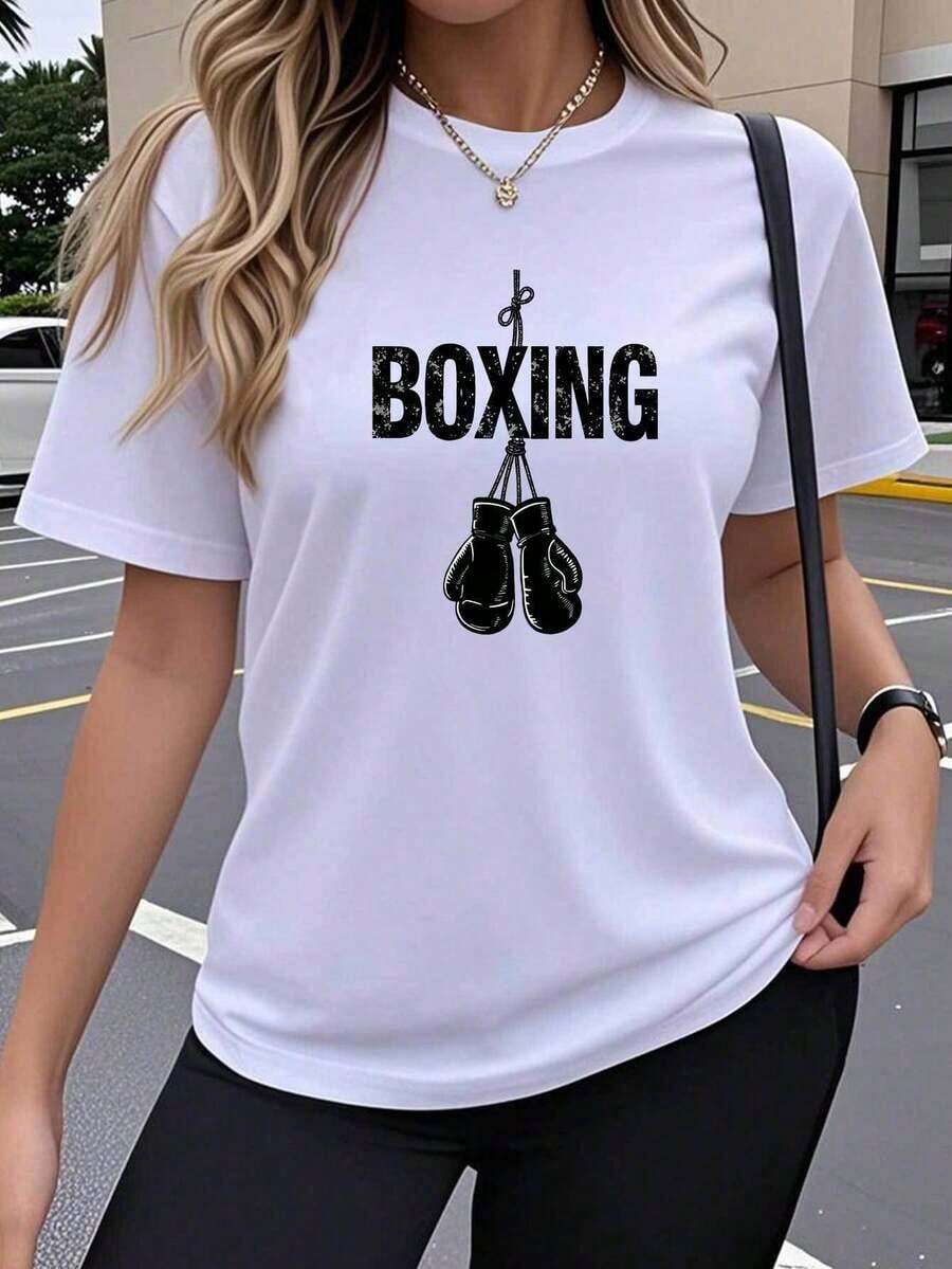 LooseCamiseta de manga corta para mujer, diseño creativo con estampado de letras divertidas, transpirable, elástica, de cuello redondo, cómoda para usar al aire libre en primavera, verano y otoño, estilo Y2K, holgada, informal, sencilla y a la moda. Camiseta de algodón para mujer, transpirable y absorbente de sudor, de manga corta para verano - Blanco - Ver 1
