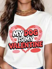 Camiseta de Cuello Redondo con Diseño de Huella de Corazón de Mi Perro Es Mi San Valentín para Amantes de Perros, Regalo para el Día de San Valentín - Blanco - Ver 6