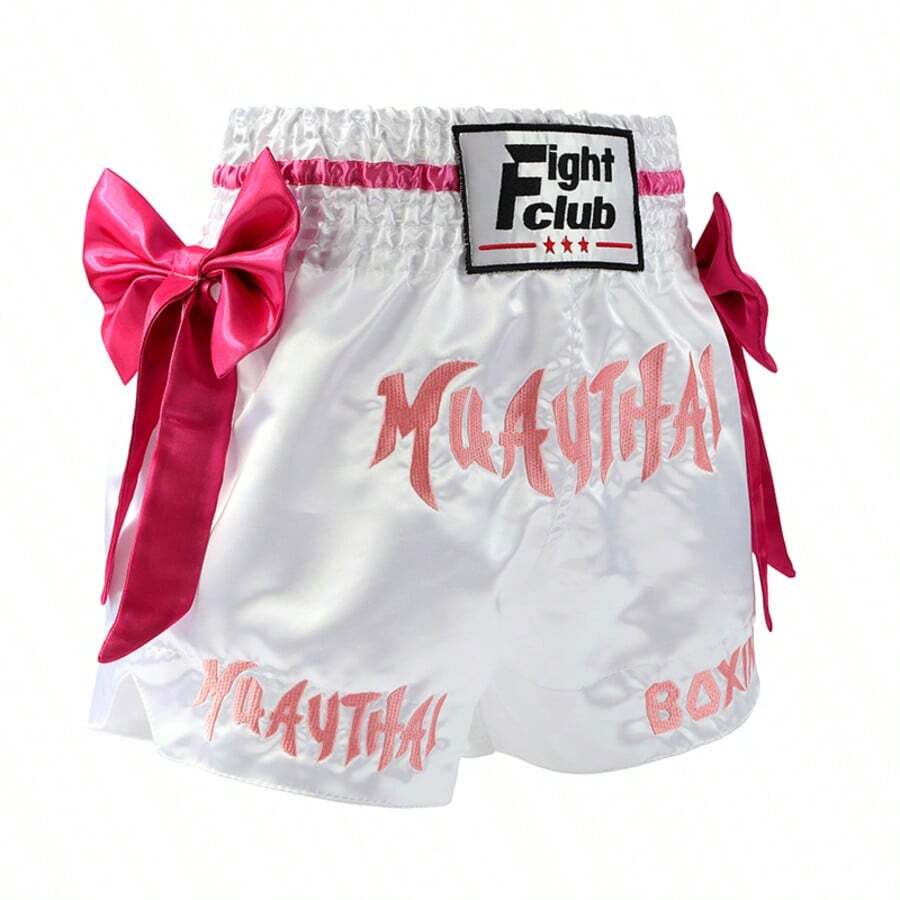 1pc New Pink Bow Muay Thai Shorts, Sanda Training Pants, Boxing Training Shorts, Adult New Bow Ribbon Shorts, Boxing Shorts Sports Fall - Pink - View 1