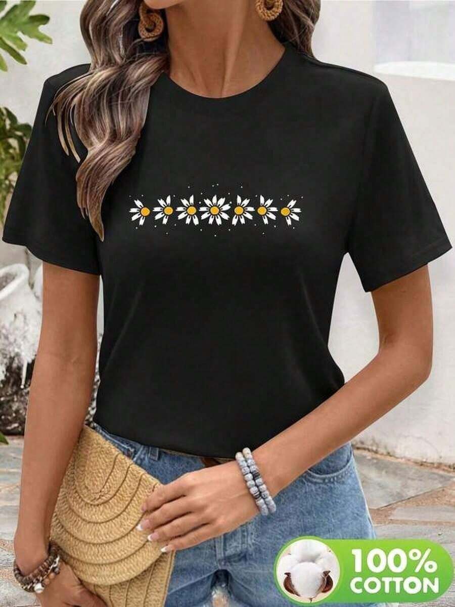One Unisex, Loose-Fitting, Short-Sleeve Crew Neck T-Shirt (180gsm) Designed By Y2K Artists In The Bababask Style, Made From 100% Pure Cotton. These Casual And Versatile T-Shirts Are Suitable For Streetwear, Everyday Wear, Camping, Concerts, Hip-Hop, Rock, And Rap Events, And Feature Celebrity-Inspired Designs. Ideal For Festivals, Autumn, And Year-Round Wear. Special Offer On Plus Sizes: Women's Short-Sleeve Crew Neck Athletic T-Shirt - 黑色 - 查看 1