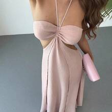 New Boho Style Dress With Oversized Ruffle, Drawstring Waist, Strapless, Versatile Wear, Romantic Beach Vacation Vibe Gown - Beis - Ver 5