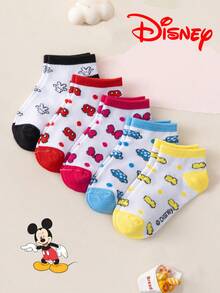 Disney 10/5/1 双装儿童彩色船袜，迪士尼可爱卡通蝴蝶结印花图案，甜美风格，夏季必备，欧美尺码，舒适透气，经久耐穿，适合日常穿着，色彩缤纷的儿童袜子，返校必备，精美礼物 - 彩色 - 查看 11