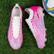 Tacos de fútbol profesionales de colores brillantes, estilo de cordones de caña baja, adecuados para partidos y entrenamientos en césped artificial/natural - Rosa - Ver 19