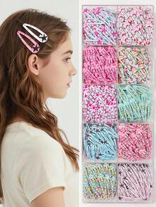 20pcs/Set Colorful Dopamine Heart & Water Drop Print Shiny Cute Princess Hair Clips, Bangs & Flyaway Hair Accessories, Suitable For Daily Use - Multicolor - View 10
