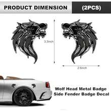 2 PCS 3D Wolf Head Metal Emblem, Car Side Fender Rear Wolf Head Emblem Badge Self Adhesive Stickers, Pair Metal Badge Decal For Car Motorcycles Truck SUV, Black - Xám - Xem 2