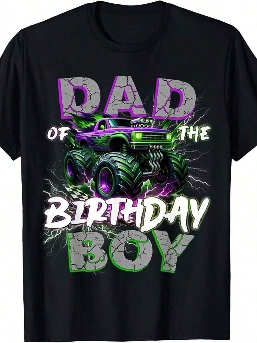 Camiseta Gráfica de Camión Monstruo para Papá del Cumpleañero, para Hombre y Mujer - 220 g/m², Estilo Retro, para Fiesta de Cumpleaños, con Diseño de Camión Monstruo y Número 1 - Camiseta Casual de Cuello Redondo a Juego para la Familia, para Celebración de Cumpleaños de Papá, Ajuste Cómodo para Todas las Temporadas (Tallas de Adulto) - Regalo Ideal para Amantes de los Camiones - Camiseta Unisex de Manga Corta con Estampado Estilo Vintage para el Verano de 2025, Tejido Transpirable y Suave, Divertido Tema de Cumpleaños con Gráfico de Camión Monstruo, Camiseta Gráfica para Hombre, Camiseta Gráfica para Hombre, Camiseta Gráfica para Hombre - Negro - Ver 1