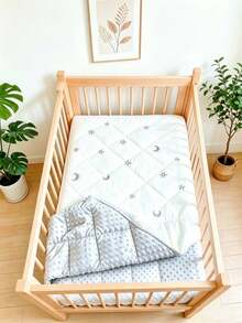 1 bộ đệm giường và ga trải giường chần bông hình thoi cho bé, đệm cũi dày dặn 2 trong 1 cho mùa thu/đông, đệm cũi thêu hình sao và trăng, hình gấu, trang trí phòng trẻ sơ sinh. - Nhiều màu - Xem 2