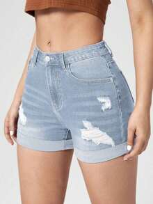 Pantalones Cortos De Mezclilla Con Borde Deshilachado - Lavado ligero - Ver 6