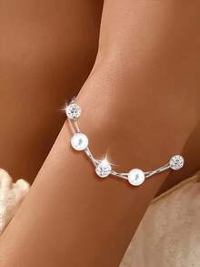 1 chiếc vòng tay hai lớp sang trọng bằng bạc S925 đính đá Zirconia và ngọc trai, trang sức thanh lịch, tinh tế, dành cho phái nữ, thích hợp cho các bữa tiệc, trang phục thường ngày, món quà tuyệt vời. - ngọc trai - Xem 5