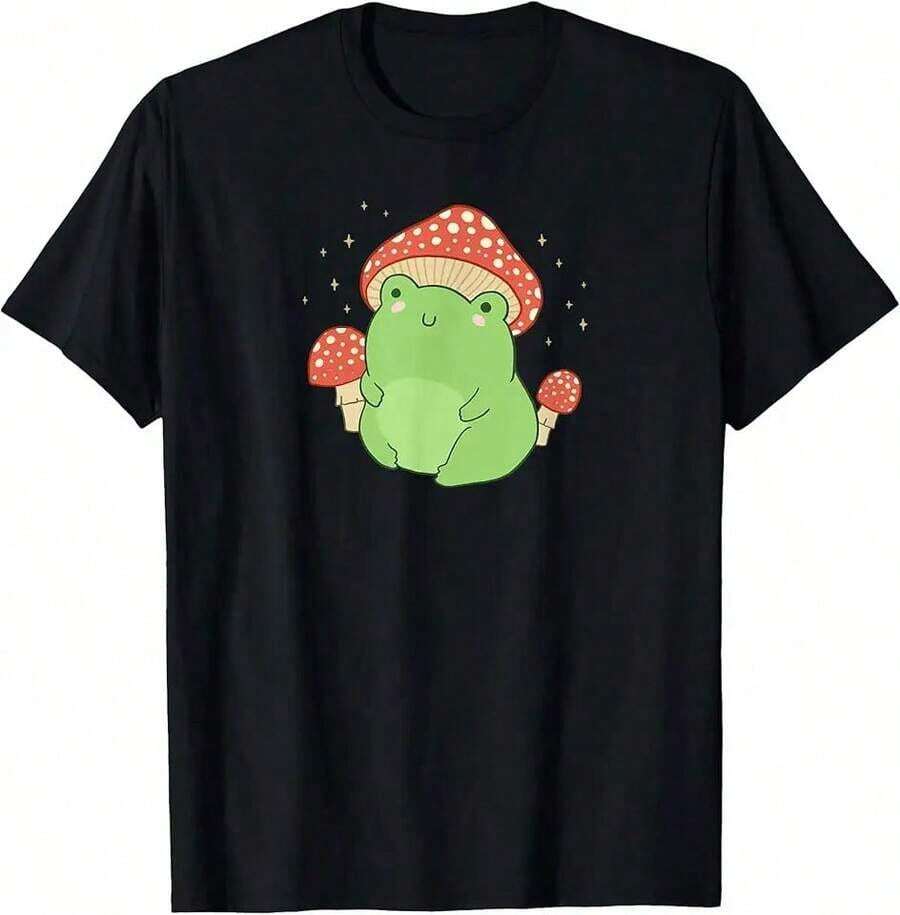 Cute Fruit T-Shirt For Kids (1) - Unisex Vintage Urban Style, Loose Cotton Short Sleeve Round Neck T-Shirt, Women's Blouses, Women's T-Shirts, Casual Blouses For Ladies. - 黑色 - 查看 1