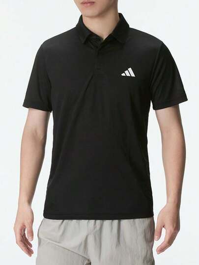  Polo de manga corta informal de color liso con logo de adidas, de secado rápido, para hombre.