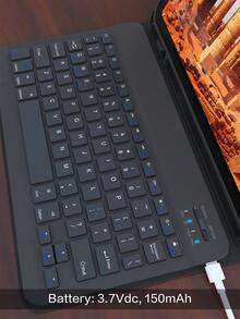 Funda con teclado inalámbrico compatible con iPad, cubierta protectora de cuero desmontable con ranura para lápiz, función de suspensión/activación automática, teclado inalámbrico Bluetooth de 150 mAh, funda de soporte delgada y ligera - Negro - Negro - Ver 8