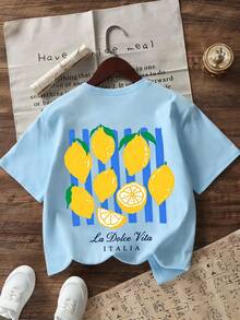 Tween Girls' Casual Funny Print Crew Neck Short Sleeve T-Shirt, Summer Top - Baby Blue - View 5