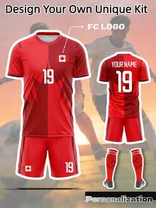 Canada Home Red Football Jersey Set, Inspired By Red Maple Leaf, Customizable Name & Number, Moisture-Wicking Breathable Comfortable, Customized Men's Sports Training Suit, 2026 Football - Red - View 1