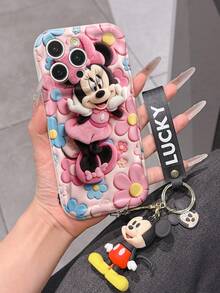 Disney Mickey Mouse Clubhouse Phone Case : 3D Fluffy Pattern Border Protector Phone Soft Phone Case With A Free Cute Mickey Bracelet Chain Lanyard, Mickey, Minnie, Goofy, Donald Duck, Daisy Duck, Pluto, For Apple 17 Promax 17 Pro 16 15 14 13 12 11 Pro Max XS Max X XR Soft Cover Summer Phone Case - trắng - Xem 5