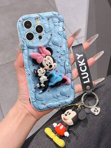 Disney Mickey Mouse Clubhouse Phone Case : 3D Fluffy Pattern Border Protector Phone Soft Phone Case With A Free Cute Mickey Bracelet Chain Lanyard, Mickey, Minnie, Goofy, Donald Duck, Daisy Duck, Pluto, For Apple 17 Promax 17 Pro 16 15 14 13 12 11 Pro Max XS Max X XR Soft Cover Summer Phone Case - White - View 5