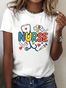 Premium Women's T-Shirt With Fancy Nurse Polka Dot Print | Casual Short-Sleeve Crew Neck T-Shirt With Themed Illustrations, Lightweight And Durable Fabric, Fun Prints, Suitable For Healthcare Professionals And Comfortable Everyday Wear. New Arrival - 白色 - 查看 1