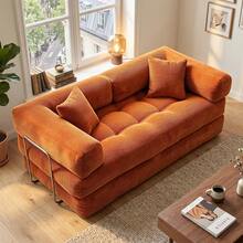 74.8" Modern Cloud Convertible Sectional Couch, Corduroy Sofa Bed, No Assembly For Living Room, Home Theater, Villa, Apartment & Study - 橘色 - 查看 1