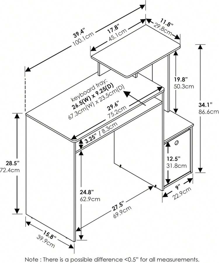 Furinno computadora para computadora - Blanco - Añade 3