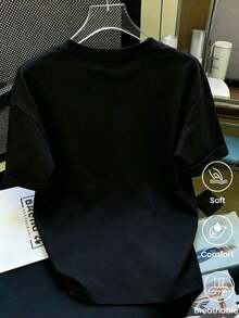 Camiseta de manga corta de moda para primavera y verano de 2026, hecha enéxico, 180 gramos. Estampado de dibujos animados, modelo de pareja, apta para uso interior o exterior. Cuello redondo, unisex, para oficina y ocio. Paquete de una pieza. - Negro - Ver 2