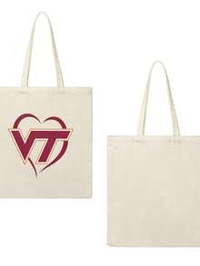 USA Made Virginia Tech University Svg Bundle. Tote Bag, Literary Shoulder Bag For Readers Canvas Tote Bag, Vintage Reusable Shopping Bag ,Fashion Daily Handbag For Kid/Woman - Màu be - Xem 2